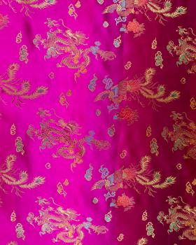 Satin jacquard dragon Fuchsia - Tissushop